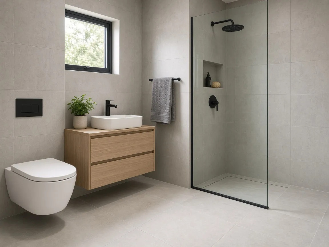 Salle de bain moderne rénovée avec douche à l’italienne